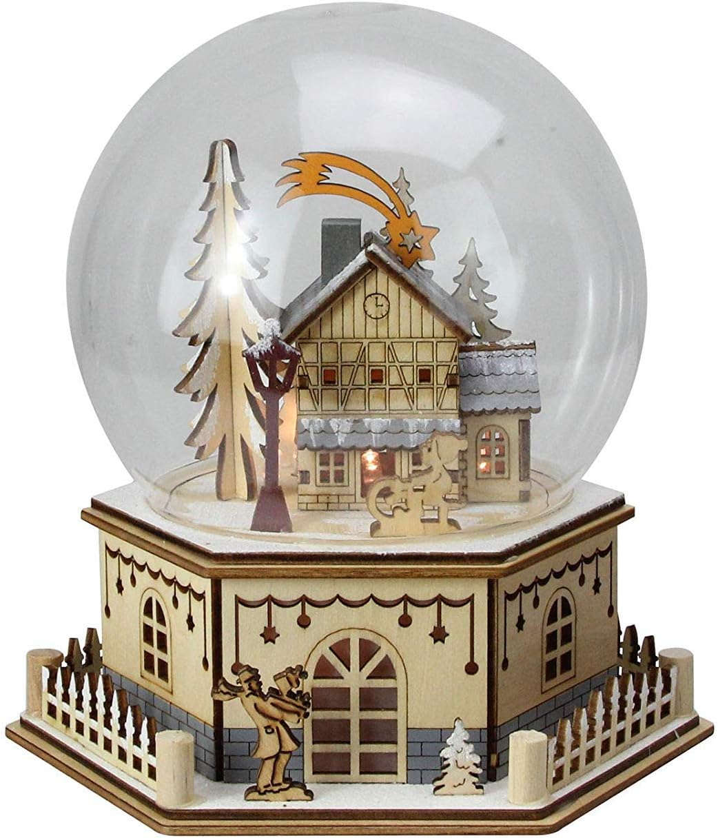 8.75" Christmas LED Wood Laser Cut Town Table Top Dome Decoration