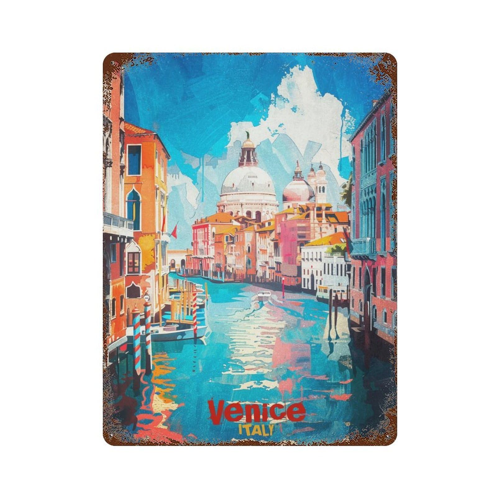 Distressed Metal Wall Sign Discover Venice Art 15.7"x11.8", Retro Wall Decor for Basement, Hobby Room And Garage Decor