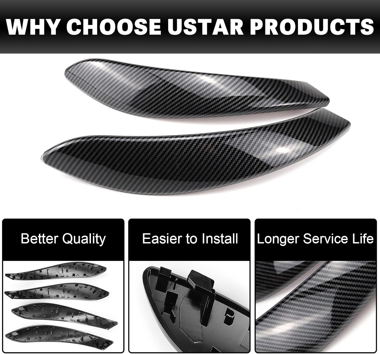 USTAR Carbon Fiber Door Pull Handle Cover Fit for BMW F30 F31 F34 F80 3 Series 320 328 330 335 M3 2012-2018 and BMW F32 F33 F36 F82 F83 4 Series 428 435 M4 2014-2017 51417275488 51417275487