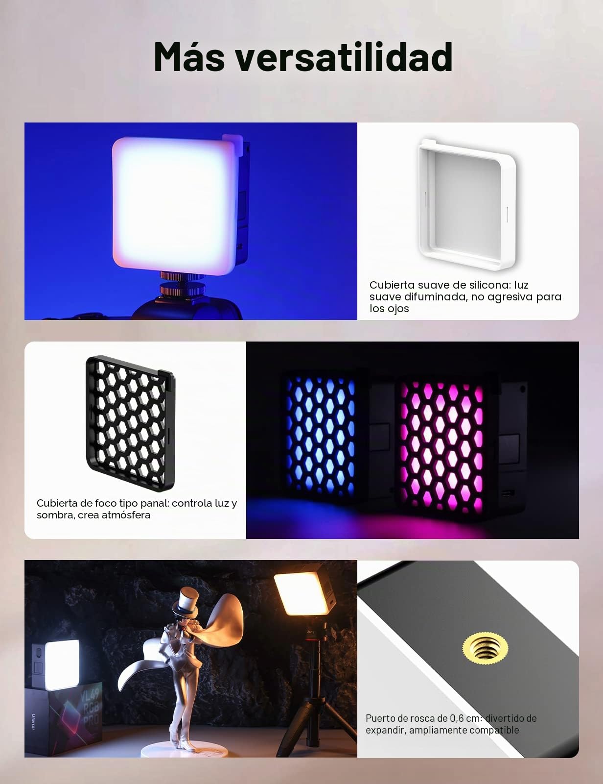 ULANZI VL49 Pro Luz Led Fotografia, Luz Led RGB con 2500mAh Batería, Luz de Vídeo Led Adsorción Magnética, 360° Full-Color Luz Fotografia con 20 Efectos de Luz Simulada para Fotografía de Producto