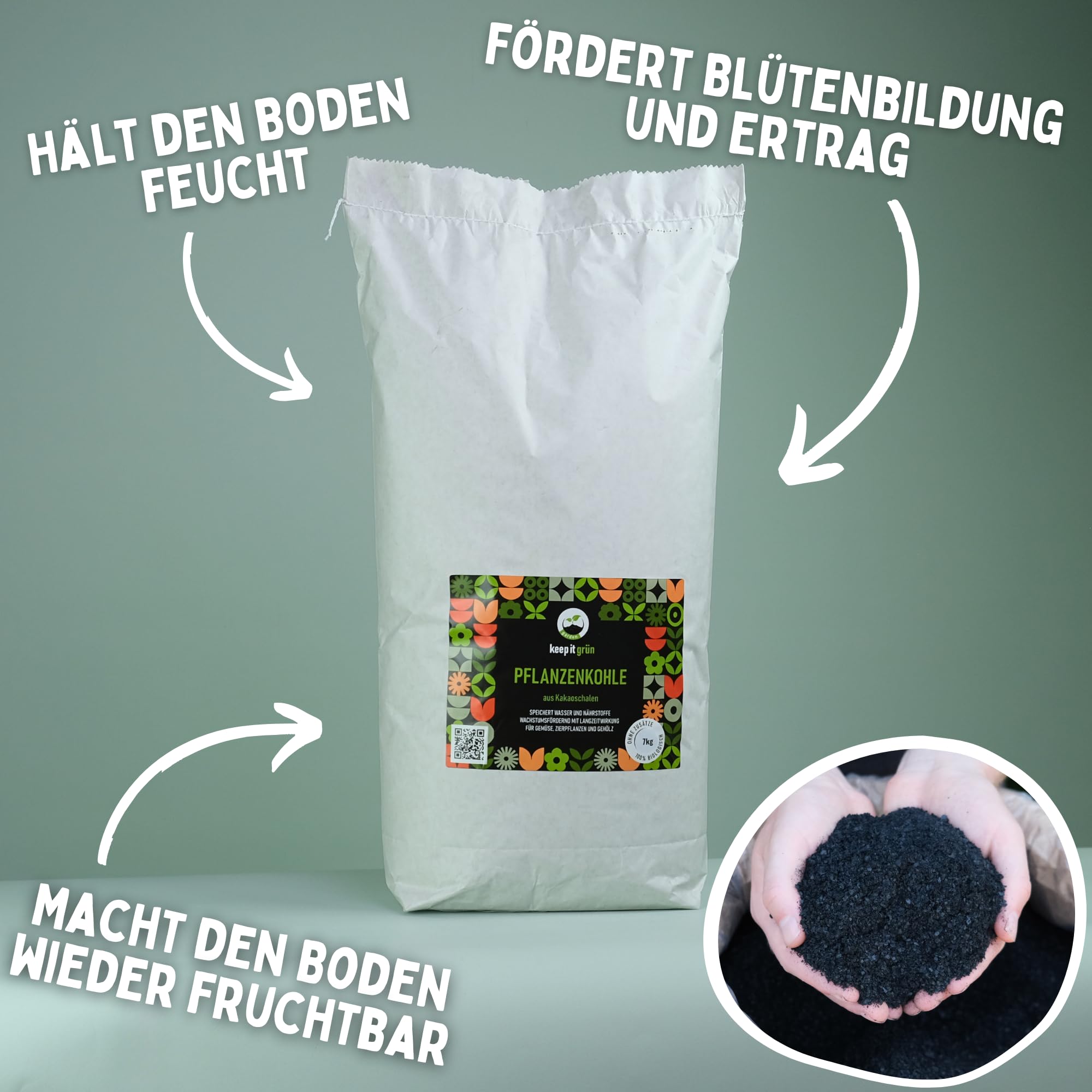 Pflanzenkohle Starterset groß | einfach zusammenmischen, dauerhafte Bodenverbesserung, speichert Wasser & Nährstoffe, Humusförderung, reicht für 28m²