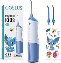 COSLUS C31 Kids Water Dental Flosser, Safe & Gentle for Ages 6+, Blue White