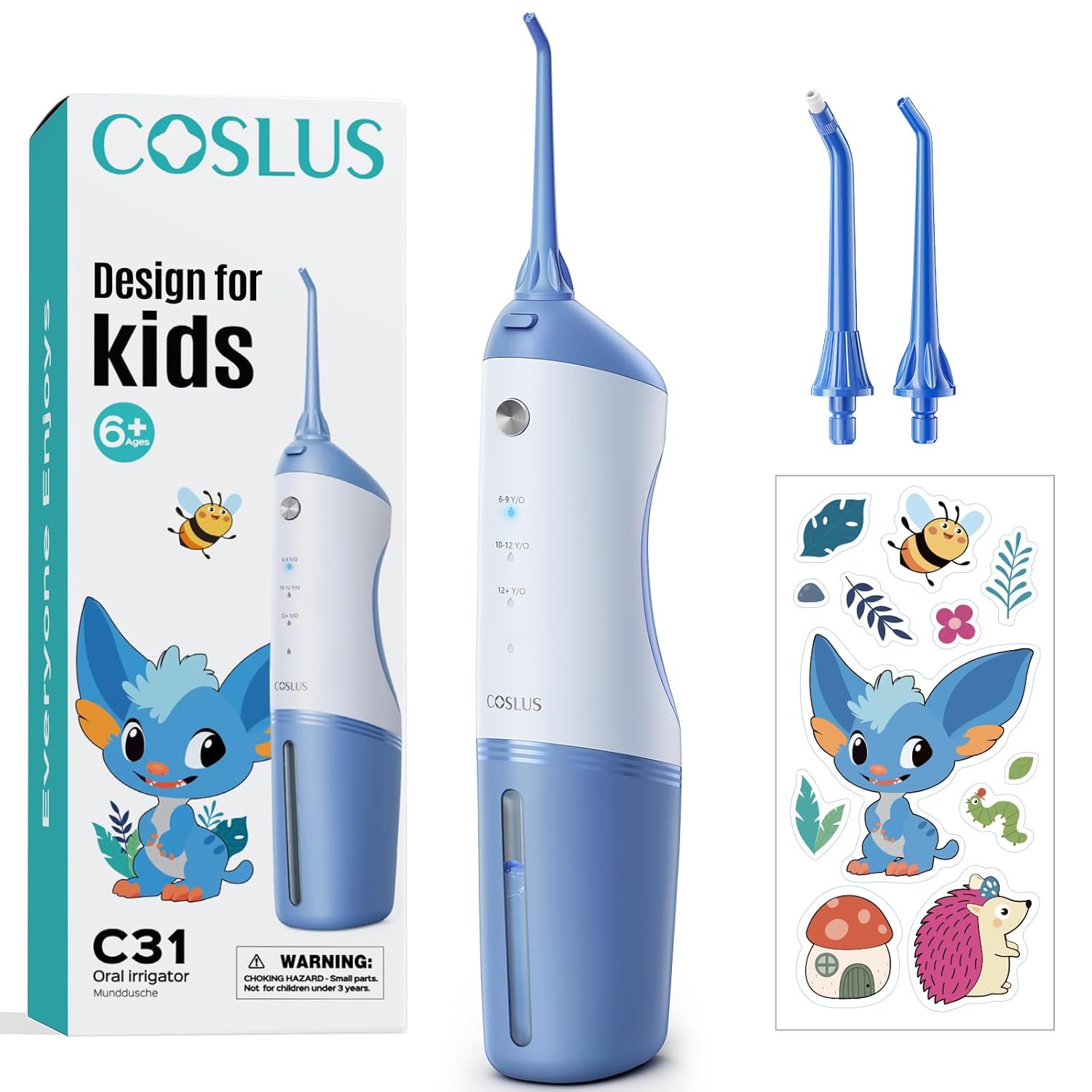 COSLUS C31 Cordless Water Flosser for Kids Cute Water Dental Pick for Teeth Braces Gums Care - 4