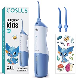 COSLUS C31 Cordless Water Flosser for Kids Cute Water Dental Pick for Teeth Braces Gums Care - 4