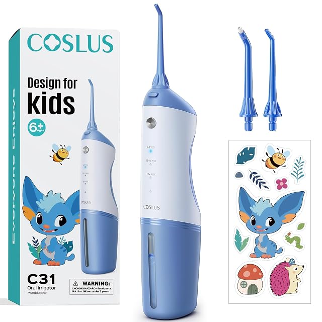 COSLUS C31 Cordless Water Flosser for Kids Cute Water Dental Pick for Teeth Braces Gums Care - 4