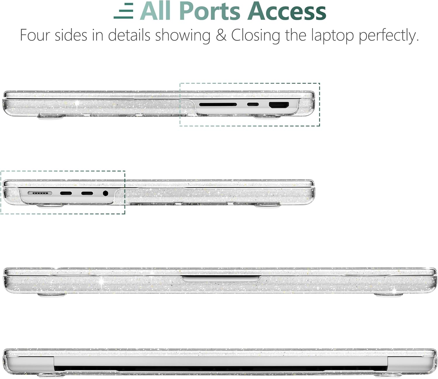DONGKE Glitter Case for MacBook Pro 16 inch 2026 2025 2024 [M5 M4 Pro/Max Chip] Model A3429 A3428 A3403 A3186, Bling Protective Plastic Hard Shell & Keyboard Cover & Screen Film - Sparkly Clear