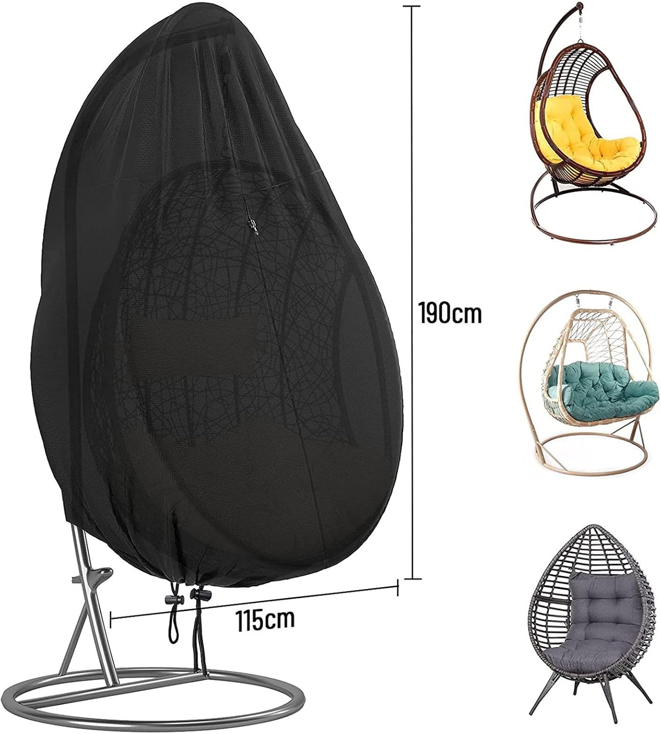 Waterproof Patio Hanging Egg Chair Cover, Egg Chair Cover with Zipper, Waterproof, Windproof, Anti-UV, 210D Oxford Fabric Duck Egg Chair Covers for Egg Chair on Stand(Size:115x190cm)