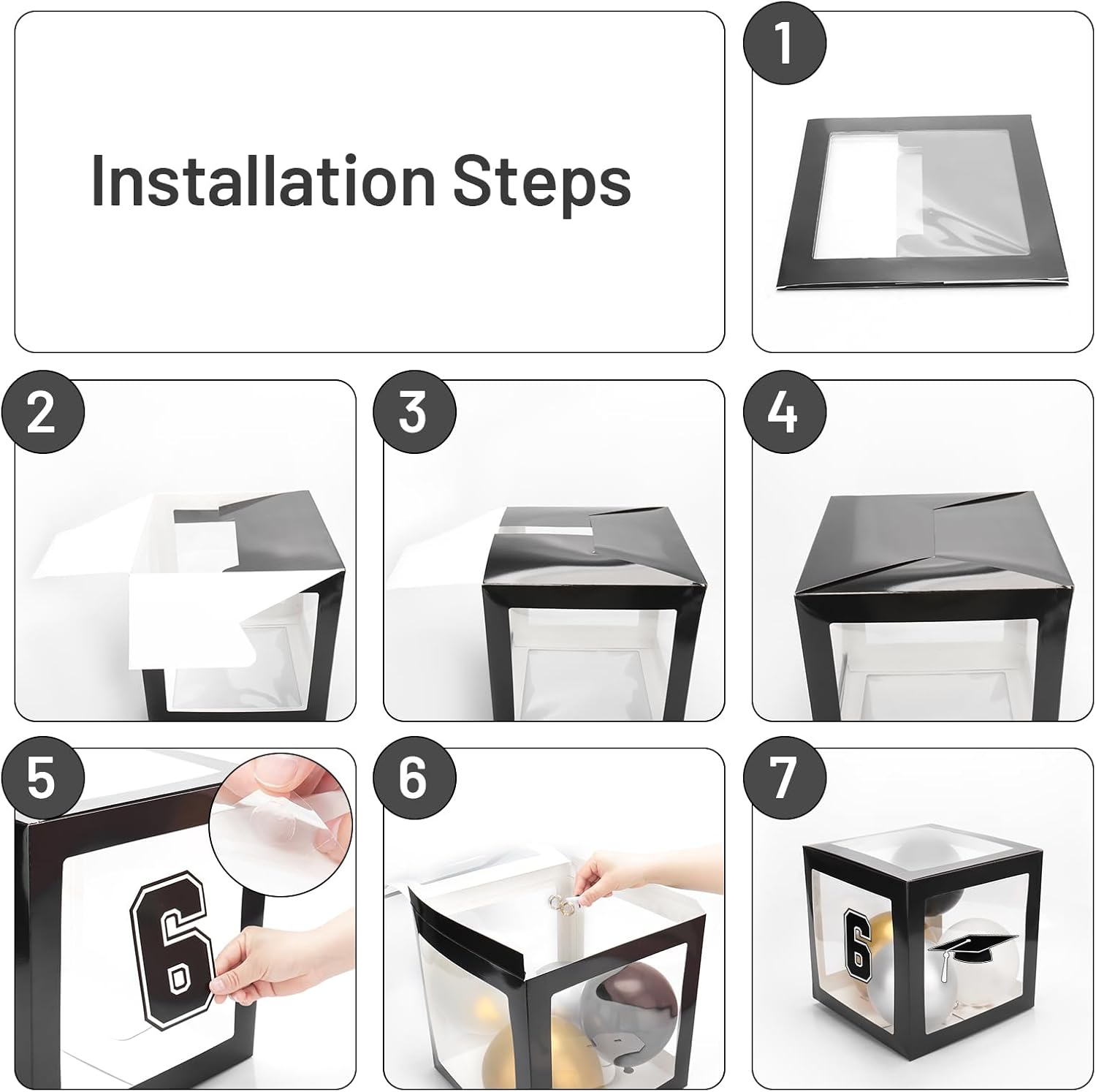 2026 Graduation Party Decorations, HYMENEX 4 PCS Graduation Boxes with Balloons Arch Garland Kit and Light Strings for Class of 2026 Party Supplies High School College Graduations Decorations (Black)