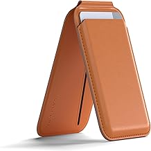 Satechi MagSafe Wallet Magnetic Card Holder and iPhone Stand, Wallet with 4 Card Slots and NFC, for All iPhone 17 16 15 to 12, Premium Material (PU), Orange, Minimalist