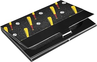 ALAZA Capa de suporte para cartão de visita engraçada chique esportiva com estampa de rabisque de beisebol e morcego para mulheres homens bonitos em couro PU e metal com clipe