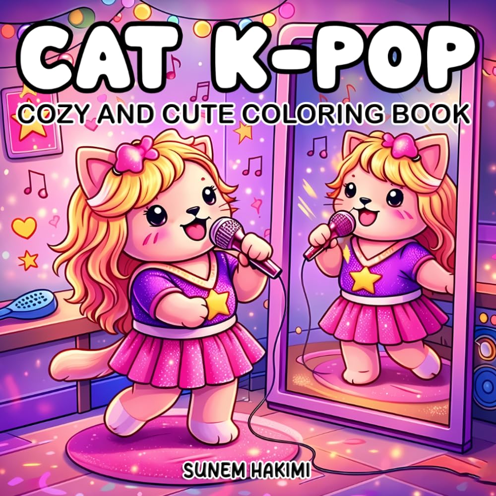 Cat K-Pop Coloring Book: 40 Adorable K-Pop Cat Scenes, Dance Stages, Cute and Cozy Idol Cats Coloring Book for Kids and Adults