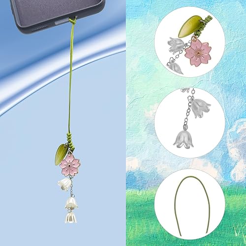 Miniatura 5 de Adorable dije de flor para teléfono celular, lindo llavero de accesorios de cadena de teléfono para mujeres y niñas (rosa), Vidrio Resina, No es una