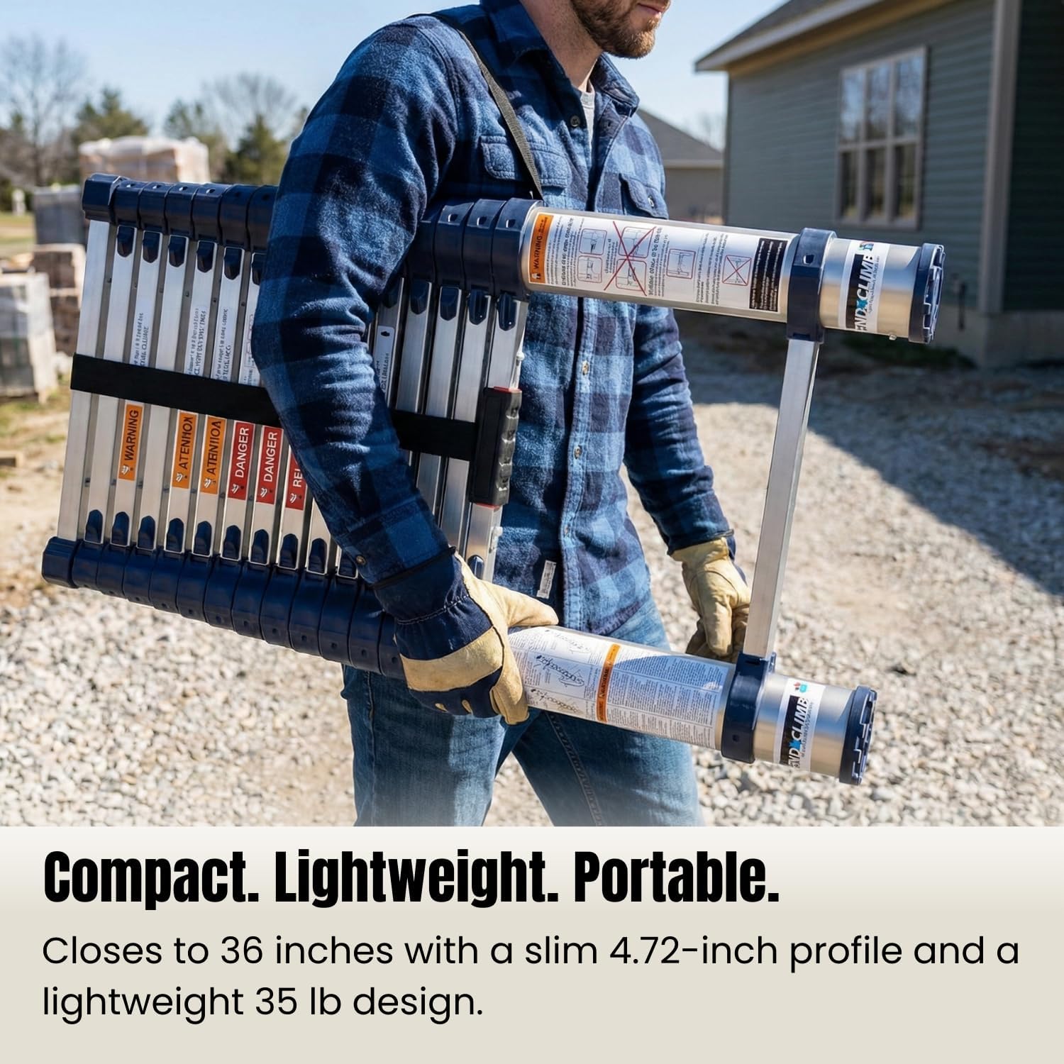 Xtend & Climb Telescoping Ladder 15.5 FT 785P+ | Professional Aluminum Extension Ladder | Heavy Duty Telescopic Ladder with Over-Molded Feet | 250 lbs Load | Portable & Compact - Includes Fiber Cloth