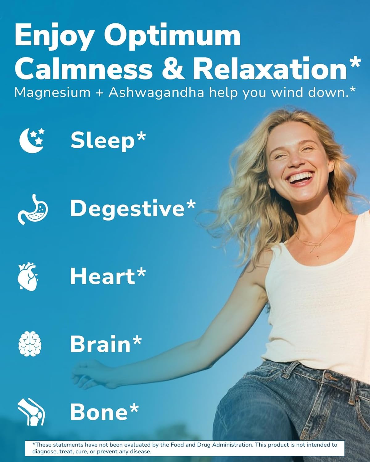 Vitalibre Magnesium Complex with Ashwagandha & L-Theanine - Stress Relief, Bone & Relaxation Support - w/Vitamin D3, B6 - Glycinate, Citrate, Malate, Taurate - 180 Vegan Capsules, Non-GMO, Gluten free