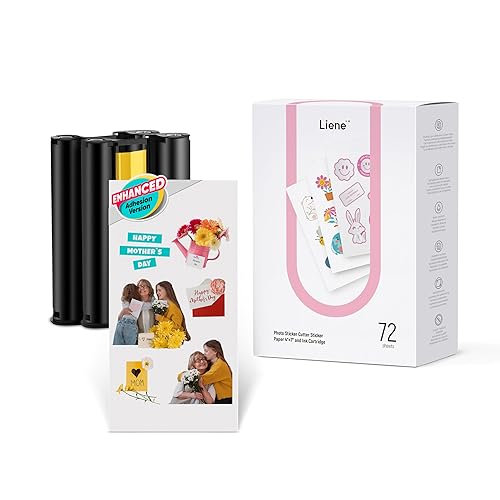 Liene Sticker Paper & Cartridge (Enhanced Adhesion Version) - Includes 2 Ink Cartridge Refills & 72 Sheets of 4x7" Printable Sticker Paper, Dye Sublimation, Compatible Only with Liene PixCut S1