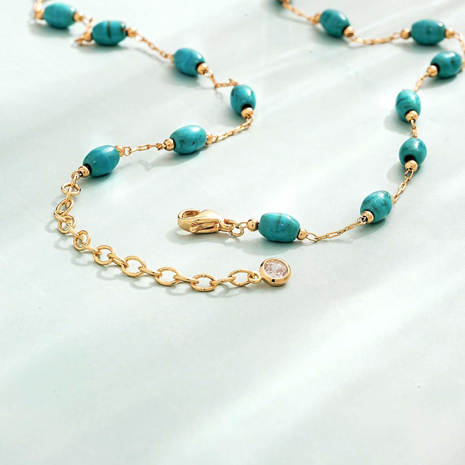Created Turquoise Necklace for Women 14K Gold Plated Beaded Heart Choker Boho Necklaces Handmade Beach Summer Everyday Western Jewelry Gifts - Image 6