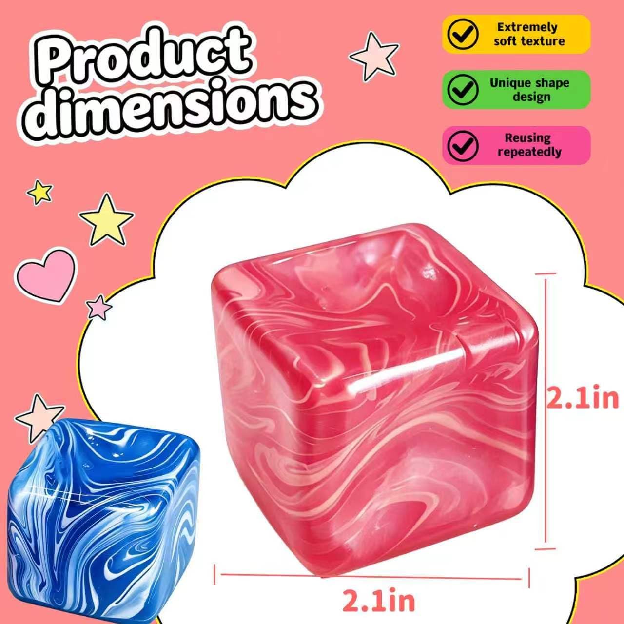 2 Pack (2.2 Inch) Slow Rise Fidget Toys,Squishies Ice Cube Shape, Sensory Toy for Kids, Stress Relief Squeeze Balls, Easter Basket Stuffers for Boys Girl(Blue+Pink)