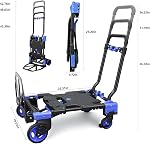 PMMJ 2-in-1 Camion à main pliant, 330LBS Capacité, Bleu, Acier & Caoutchouc 4-Wheel Swivel, Inclut 2 Paniers collapsibles & Cordes Bungee, Idéal pour le shopping, Voyage & Entrepôt