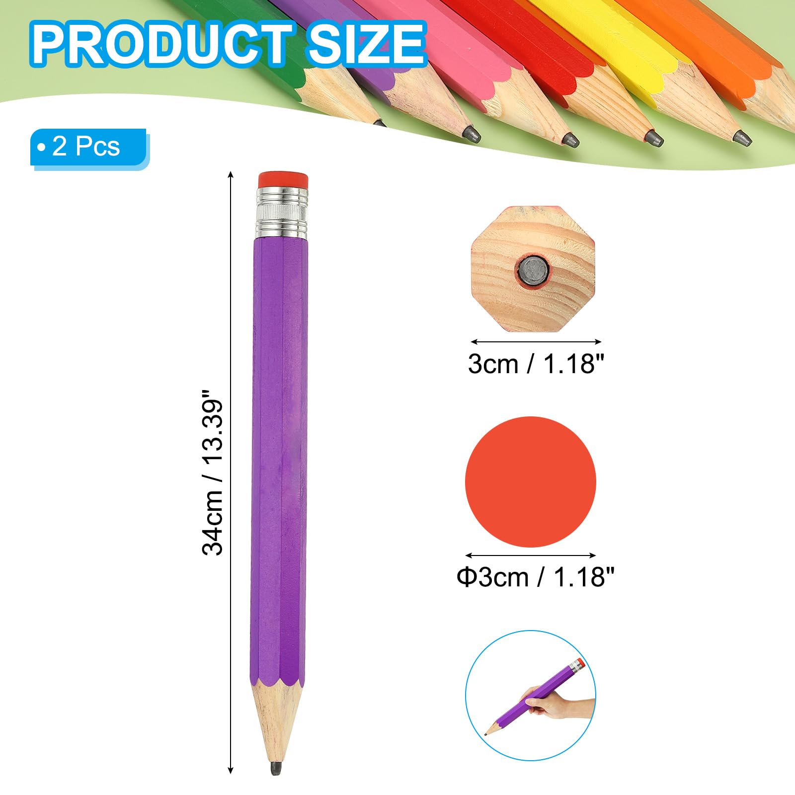 PATIKIL 2 Pcs Wooden Giant Pencil - Image 2