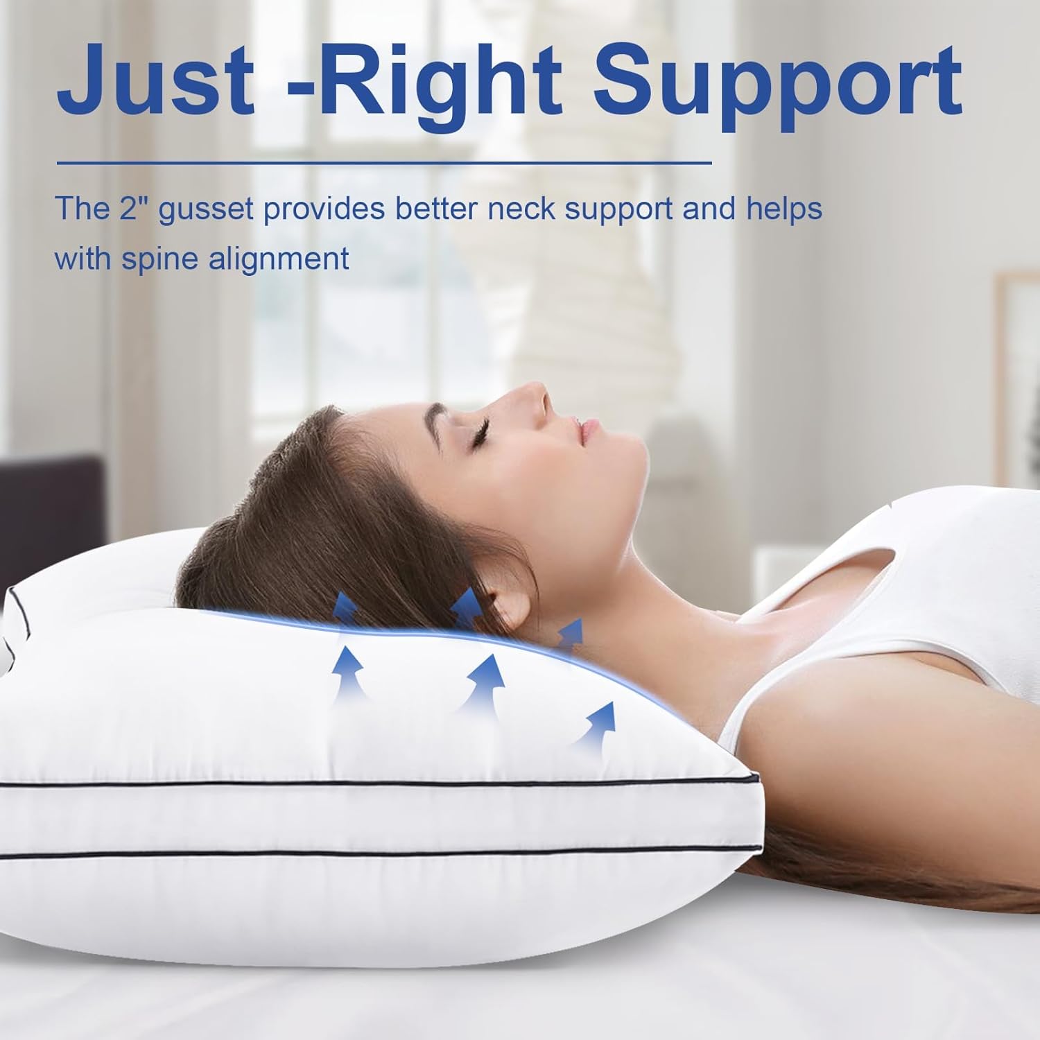 premium pillows standard size set of 2, fluffy and supportive 7d down alternative bed pillow, luxury soft hotel quality gusseted pillow for side back stomach sleeper,relief neck head and shoulder pain pack of 2 standard size- 20" x 26" white