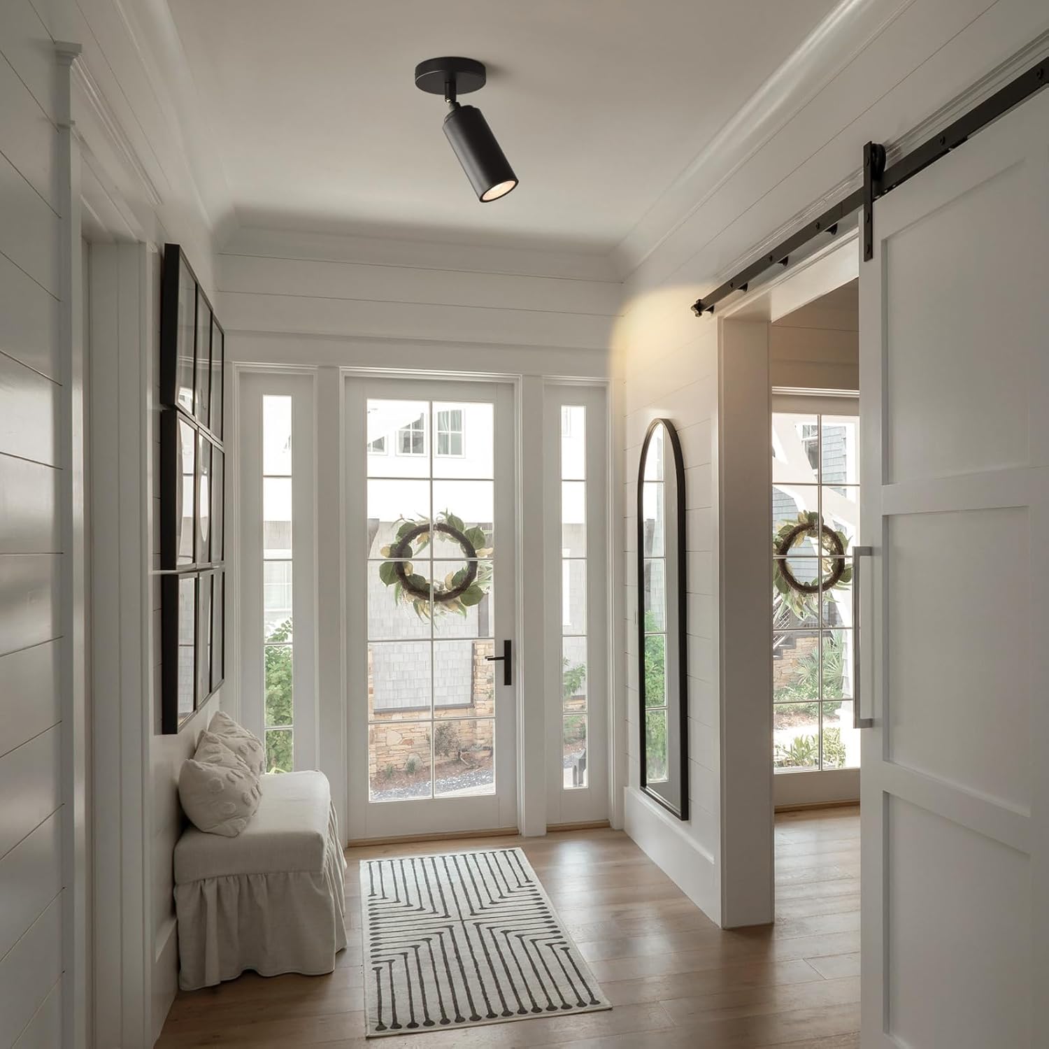 Adjustable LED Ceiling Spotlight, Hardwired Modern Black Cylindrical Fixture, Directional Indoor Lighting for Living Room/Hallway/Gallery (Black)