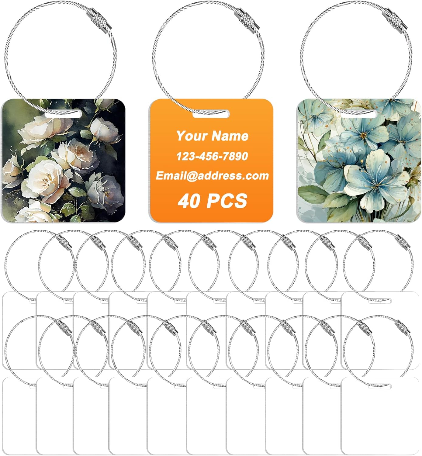 40 Pcs Metal Sublimation Luggage Tag Blanks Double Sided, Aluminum Sublimation Bag Tags with Stainless Steel Loop Suitcase Name Tag Luggage Labels Blank for DIY Craft Gifts Travel Sports Bags