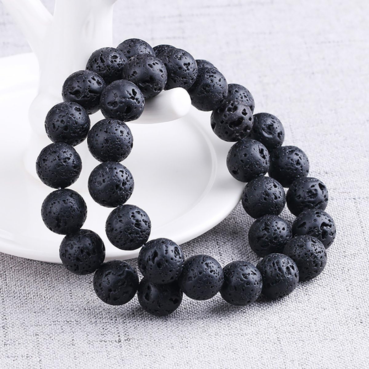 28PCS 14mm Black Round Natural Lava Rock Beads Volcanic Gemstone Loose Beads Lava Stone Beads Essential Oil Diffuser Necklace