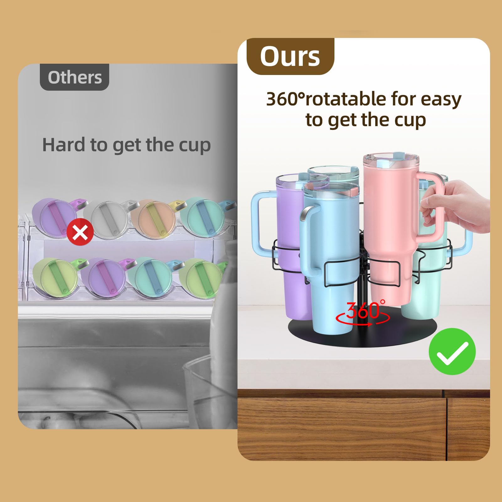 Yeti Cup Water Bottle Organizer For Stanley 20/30/40oz, Rotating