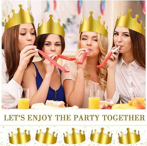 Vista 45 de Crtiin 100 coronas de papel doradas para fiesta de cumpleaños a granel para adultos, estudiantes, suministros de sombreros (estilo elegante)