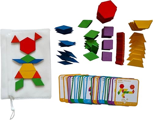 Miniatura 3 de Juego de 155 bloques de madera con forma geométrica y color, rompecabezas de jardín de infantes, juguetes educativos clásicos Montessori Tangram