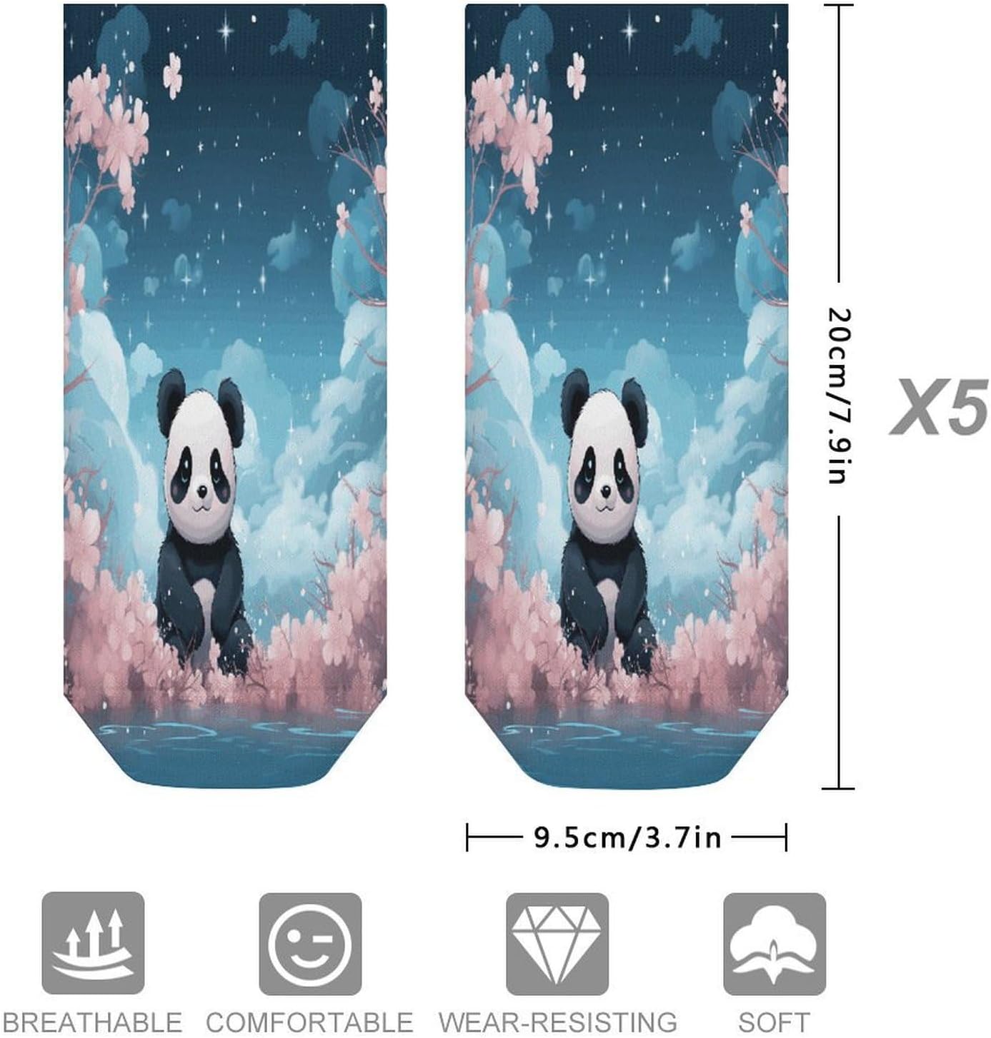 Socks for Men Women 5 Pairs Short Ankle Socks | Pink Panda Low Cut Casual Crew Sock Cute Breathable Athletic Socks Non Slip No Show Sock