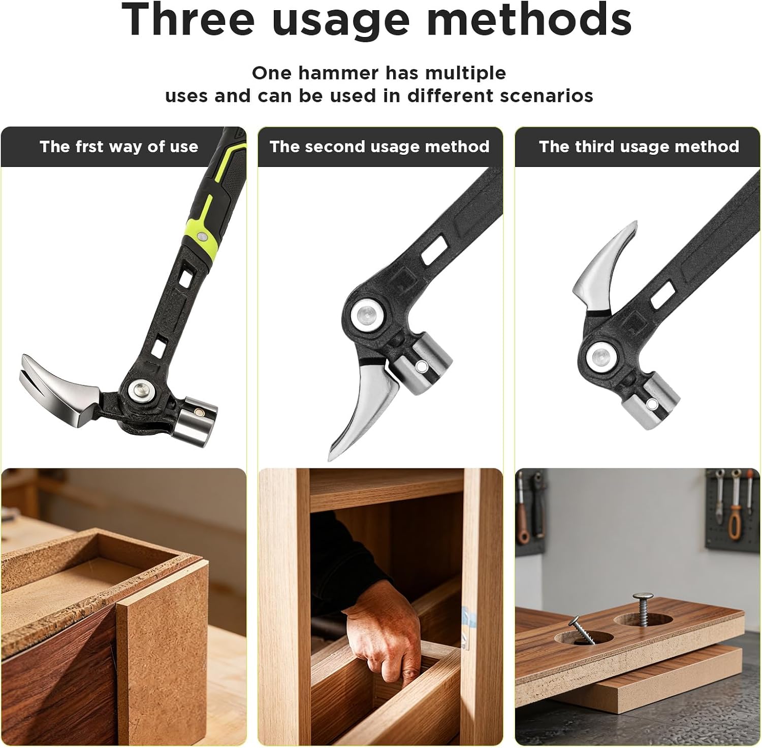 14 Inch Adjustable Nail Puller Hammer, Integrated Cast Steel Framing Hammer, Magnetic Nail Starter & Adjustable Pull Slot, Multi-Function Demolition Tool