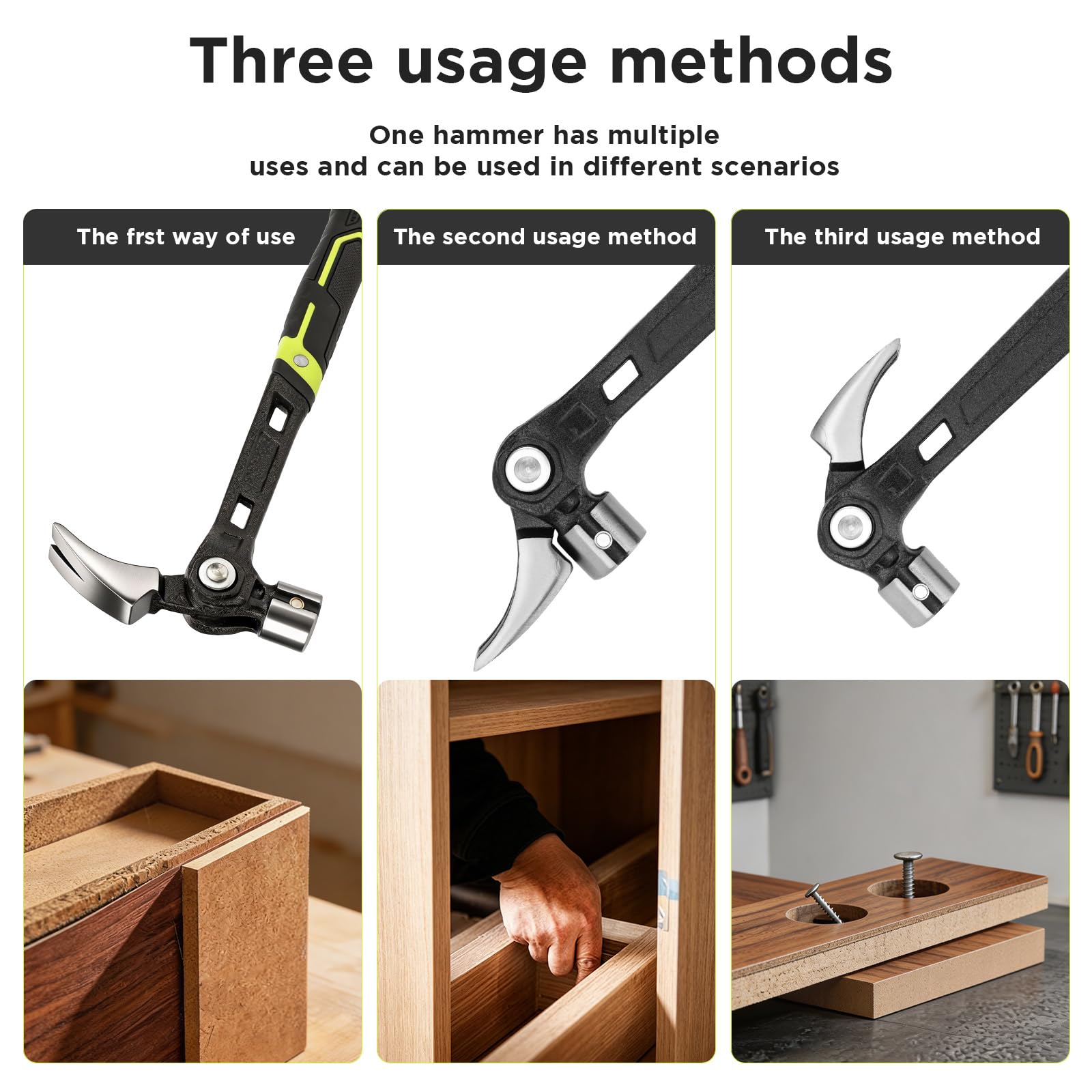 Qivine Martillo Carpintero con Soporte Magnético para Clavos, Martillo de Techador de Acero, Martillo Encofrador con Mango Antivibraciones, para Bricolaje, Reparaciones en el Hogar, Carpintería