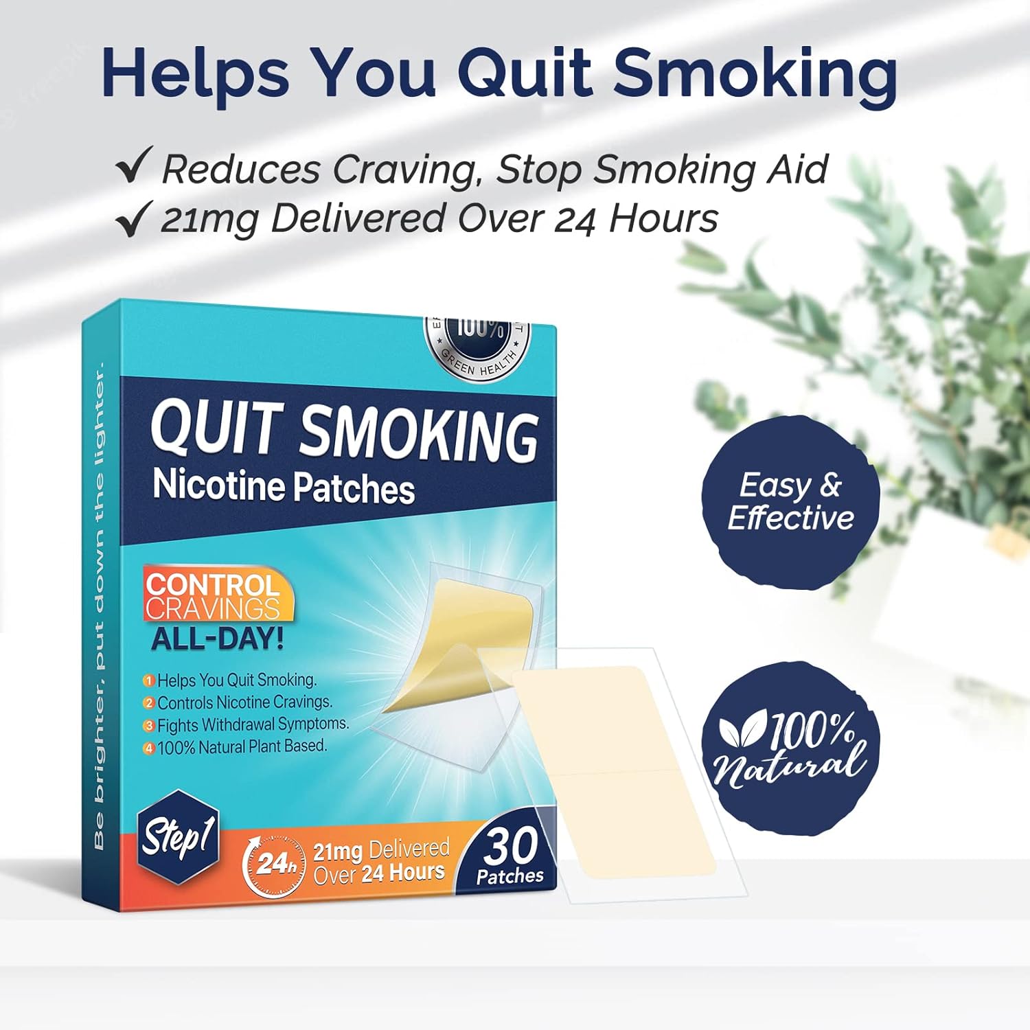 Smoking Aid Stop Smoking Patches Step 1 to Quit Smoking Patche Step 1 Easy and Effective to Quit Smoking-30 Patches,21 mg : Health & Household