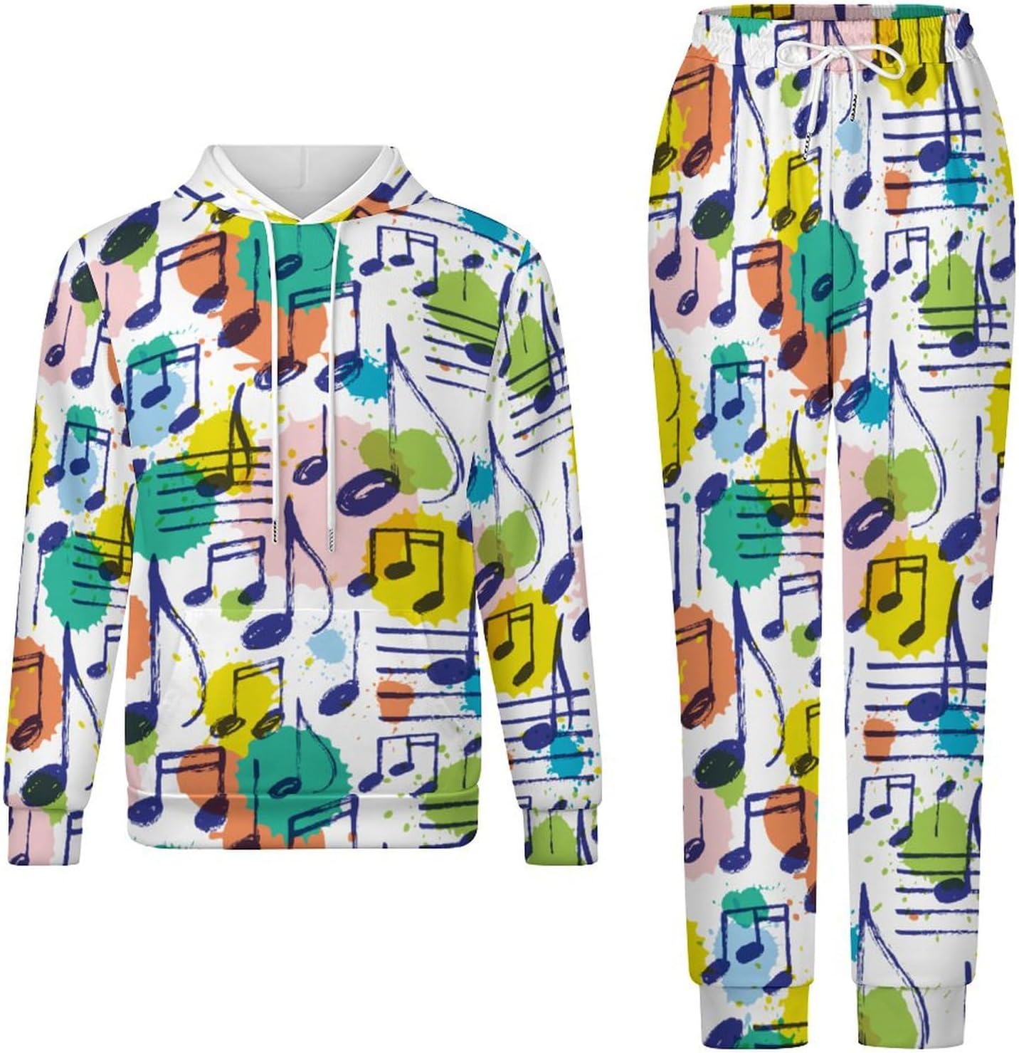 ZKCASA] スウェット パーカー 上下セット 長袖 音楽 音符柄 秋冬服