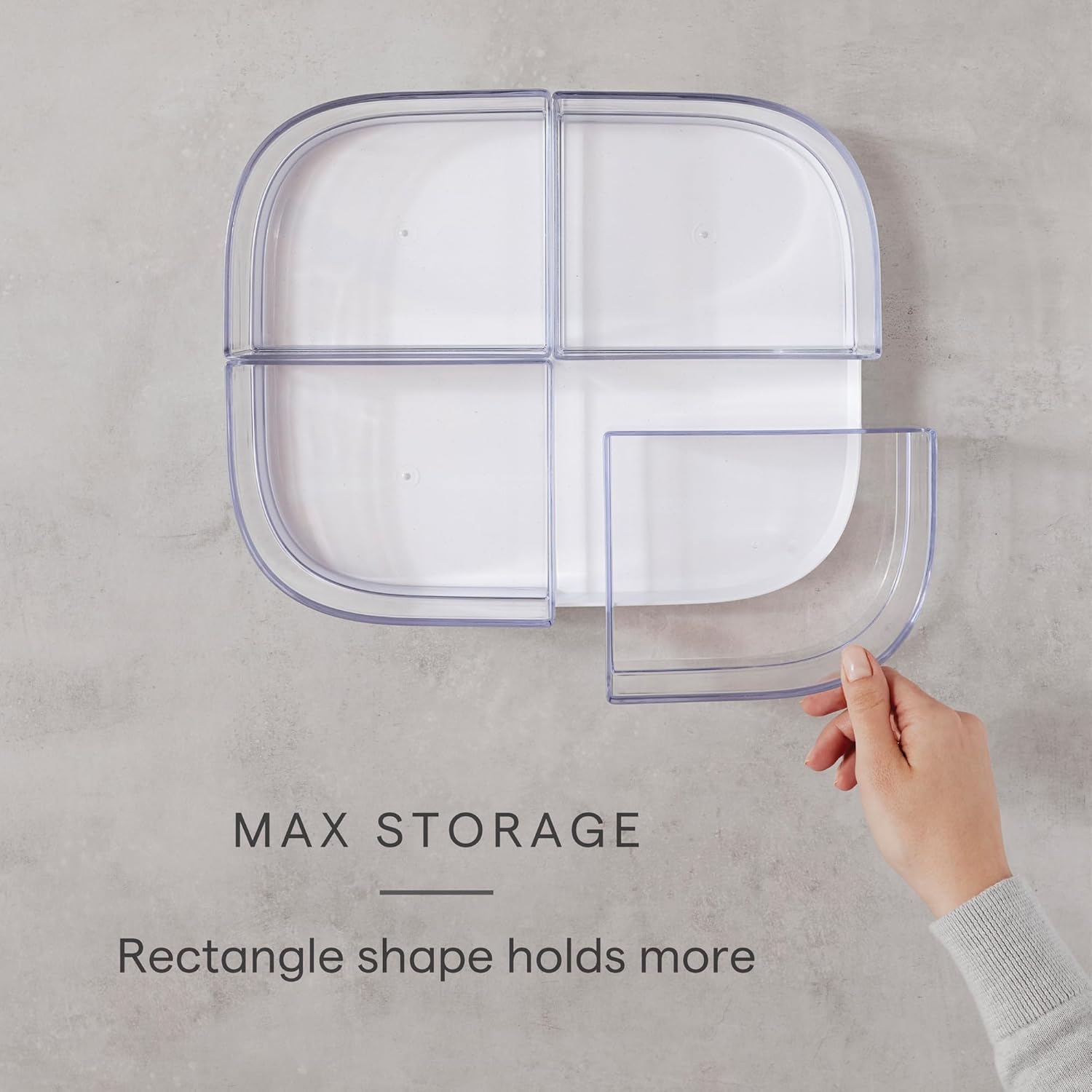 YouCopia MagicTrack Rectangle Lazy Susan Turntable with 4 Clear Storage Bins: Rotating Cabinet Organizer for Kitchen or Bathroom Items, 360° Spin, Non-Slip, White Speckled BPA-Free - Image 3