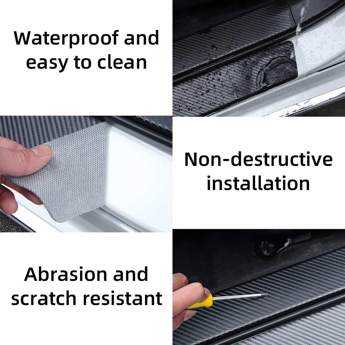 Ziciner Car Rear Bumper Protector Guard, Anti-Scratch Carbon Fiber Trunk Door Sill Protection Strip Sticker, Universal Vehicle Trim Cover Accessories for Car, Truck, SUV, Van (35.4×3.75 in, Black)