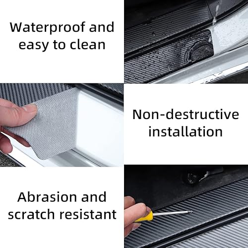 Miniatura 3 de Ziciner Protector de parachoques trasero de automóvil, fibra de carbono antiarañazos, calcomanía de tira de protección para umbral de puerta de