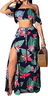 Sexy Two Piece Sets for Women Vacation Elegant Sleeveless Top Long Split Maxi Dress Beach Swimwear