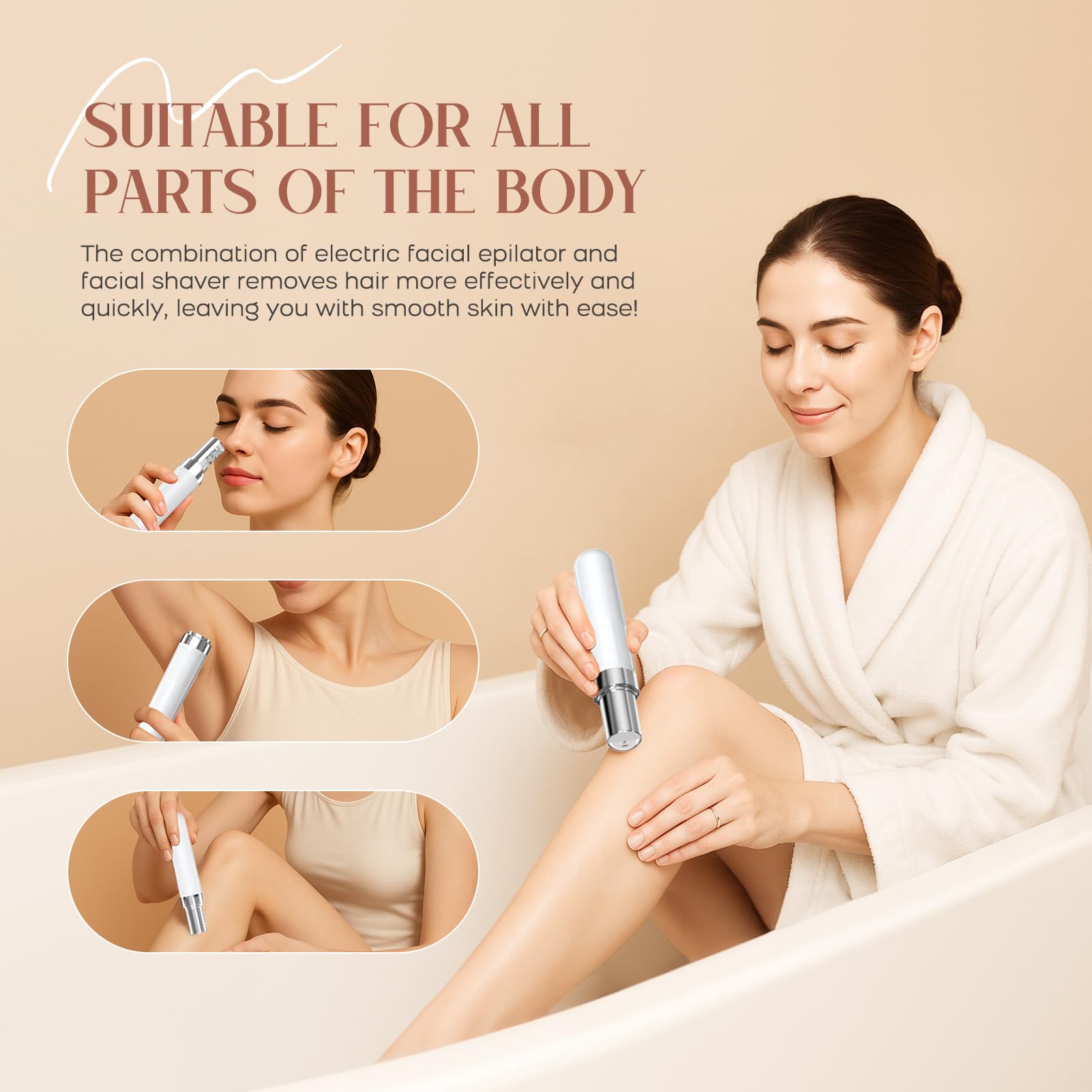 Facial Hair Remover for Women, 2-in-1 Epilator for Women with LED Light USB Rechargeable Portable Electric Epilators Painless Lady Shavers for Face, Lip, Chin, Leg, Arms, Bikini (White)