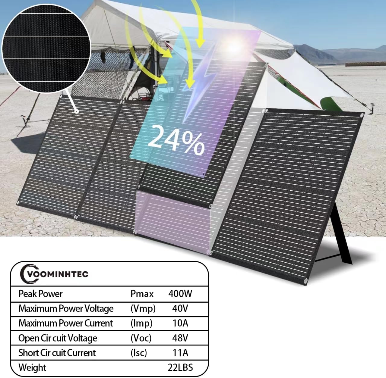 Solar panel with detailed electrical specifications