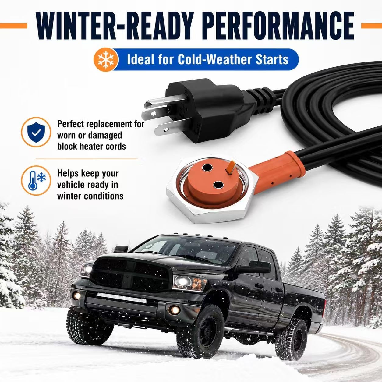 120V Block Heater Cord 6FT 16AWG Heavy Duty Engine Block Heater Cable, Compatible with Ford F250 F350 F450 F550 7.3 6.0 6.4 6.7 Powerstroke & Dodge Ram 2500 3500 Cummins Diesel, Replacement 251919