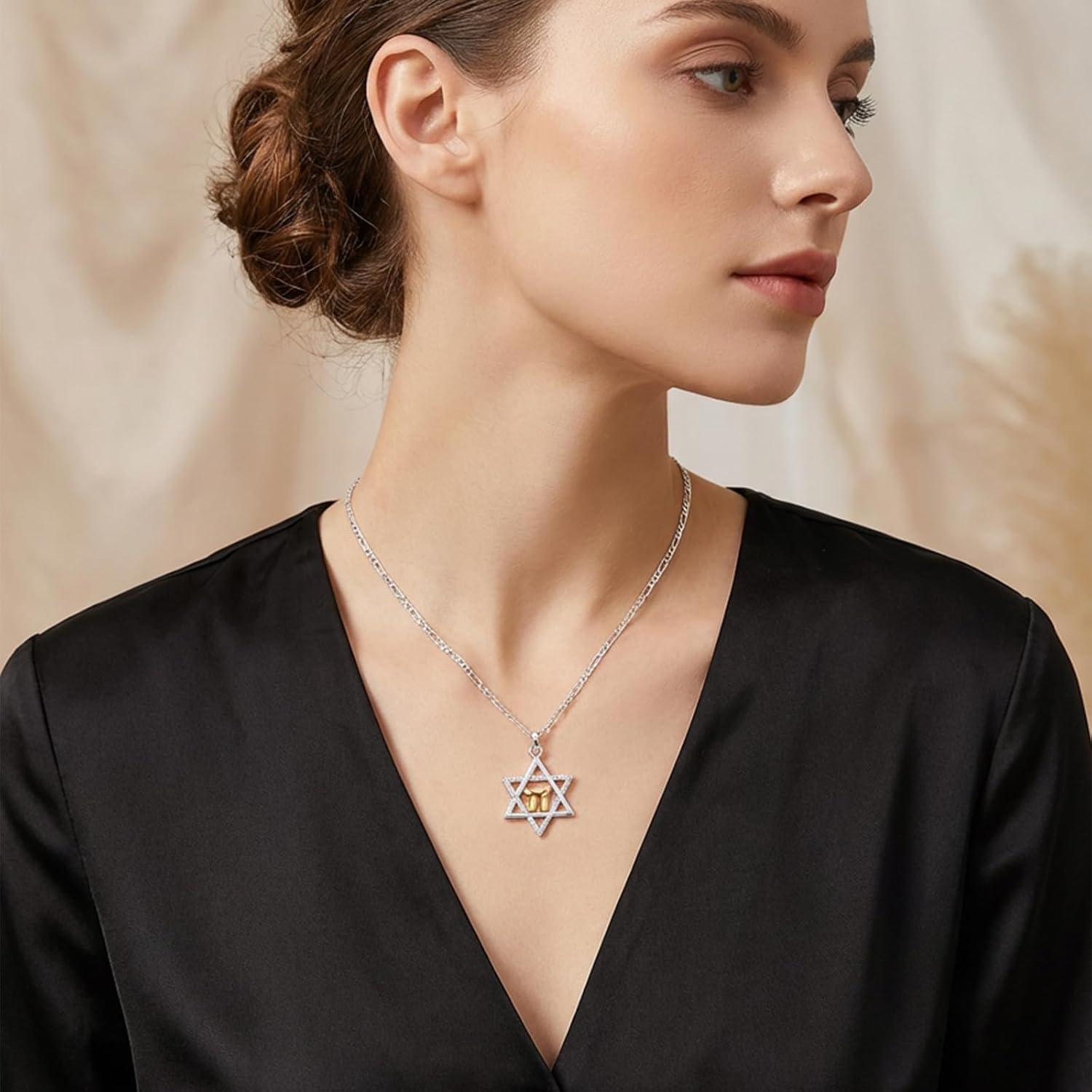 Star of David Necklace Hebrew Chai Necklace Stainless Steel Jewish Star Pendant Necklace Kabbalah Amulet Jewelry for Women Men Hanukkah Gift | Judaism, Amulet, Hanukkah Gift, Kabbalah, Hebrew - Image 3