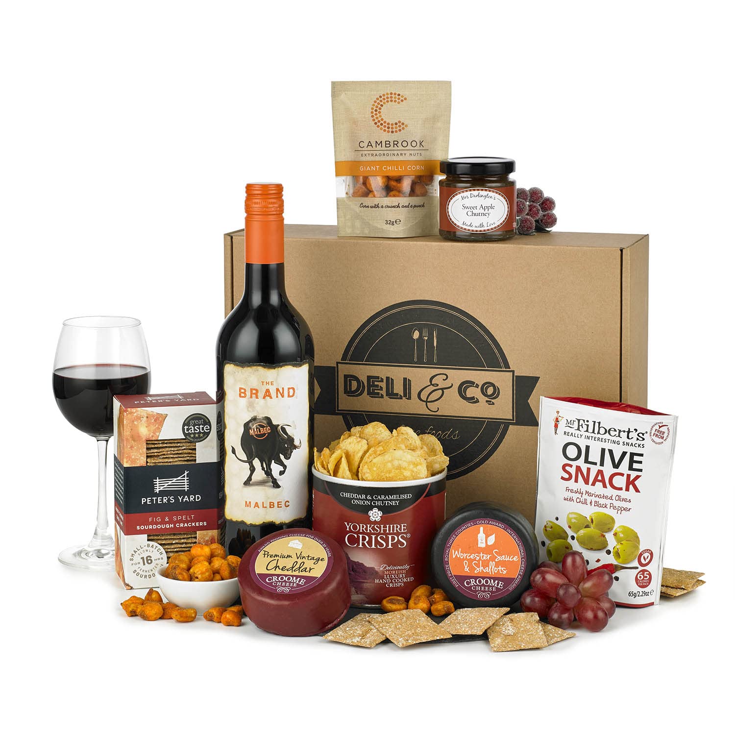 Thornton & France Wine & Cheese Hamper With The Brand Malbec Red Wine & English Artisan Cheeses | Packed Full Of Savoury Treats | Gift Hamper For Couples | 8 Delicious Items