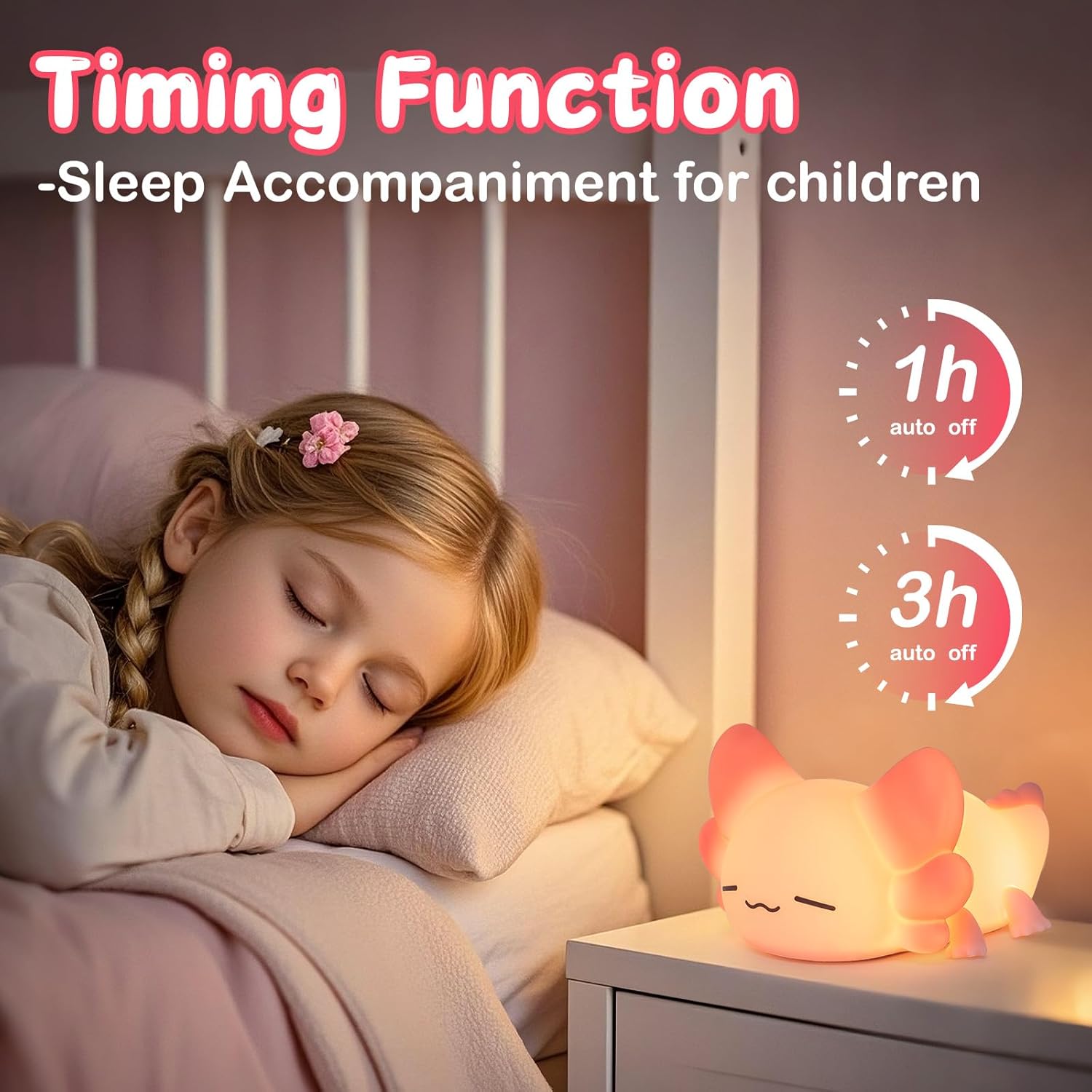 ZKLiLi Night Light for Kids Lamp, 16 Colors Lamp Cute, Dimmable Baby Night Lights for Nursery,Silicone Rechargeable Nightlight for Kids Room, Kawaii Room Decor (Axolotl)