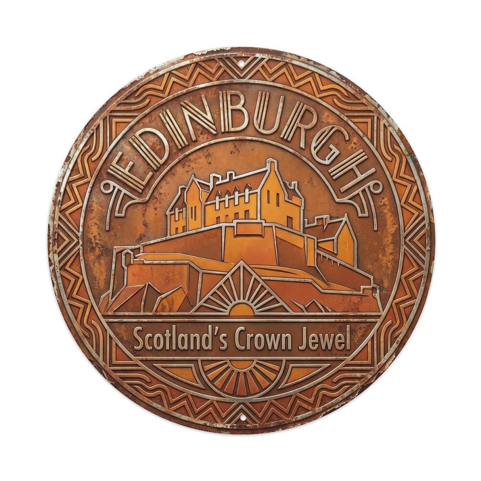 Cmhok Vintage Style-9 Vintage Travel Edinburgh Scotland Artwork Metal Tin Sign Plaque Wall Decor For Cafe, Club, Garden Round Metal Poster 8X8inch