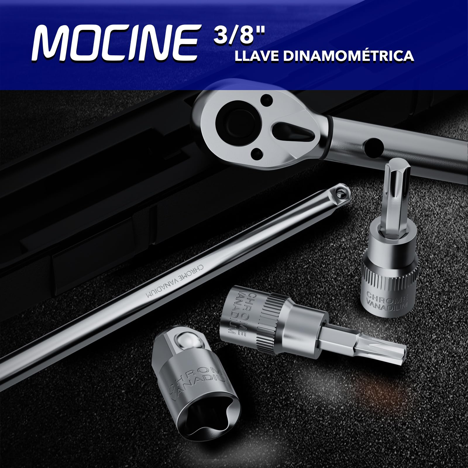 MOCINE Llave Dinamométrica 3/8", 5-60 Nm Llave de Torqu, Bicicleta, Moto,Bujías Set, 13 piezas, Con barra de extensión de 250 mm, adaptador de 3/8" a 1/2" y 1/4", Magnética de Bujía
