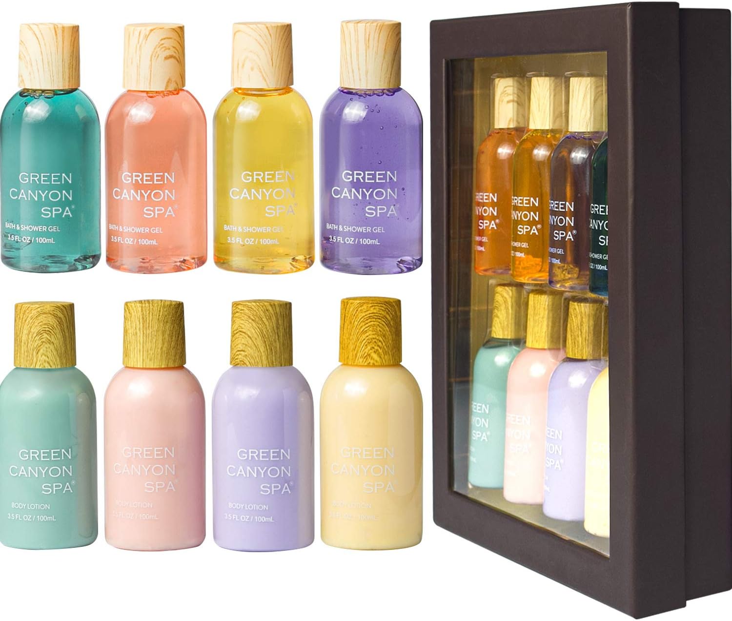 Green Canyon Spa Gift Set, 8 Pcs Travel Size Shower Gel and Body Lotion