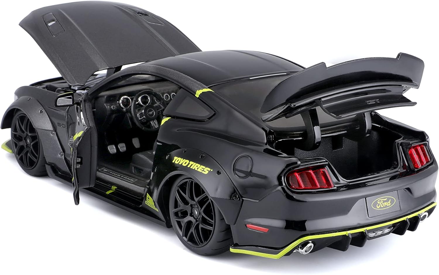 Maisto 2015 Ford Mustang GT 5.0 Gray Metallic and Black with Graphics Modern Muscle Series 1/18 Diecast Model Car