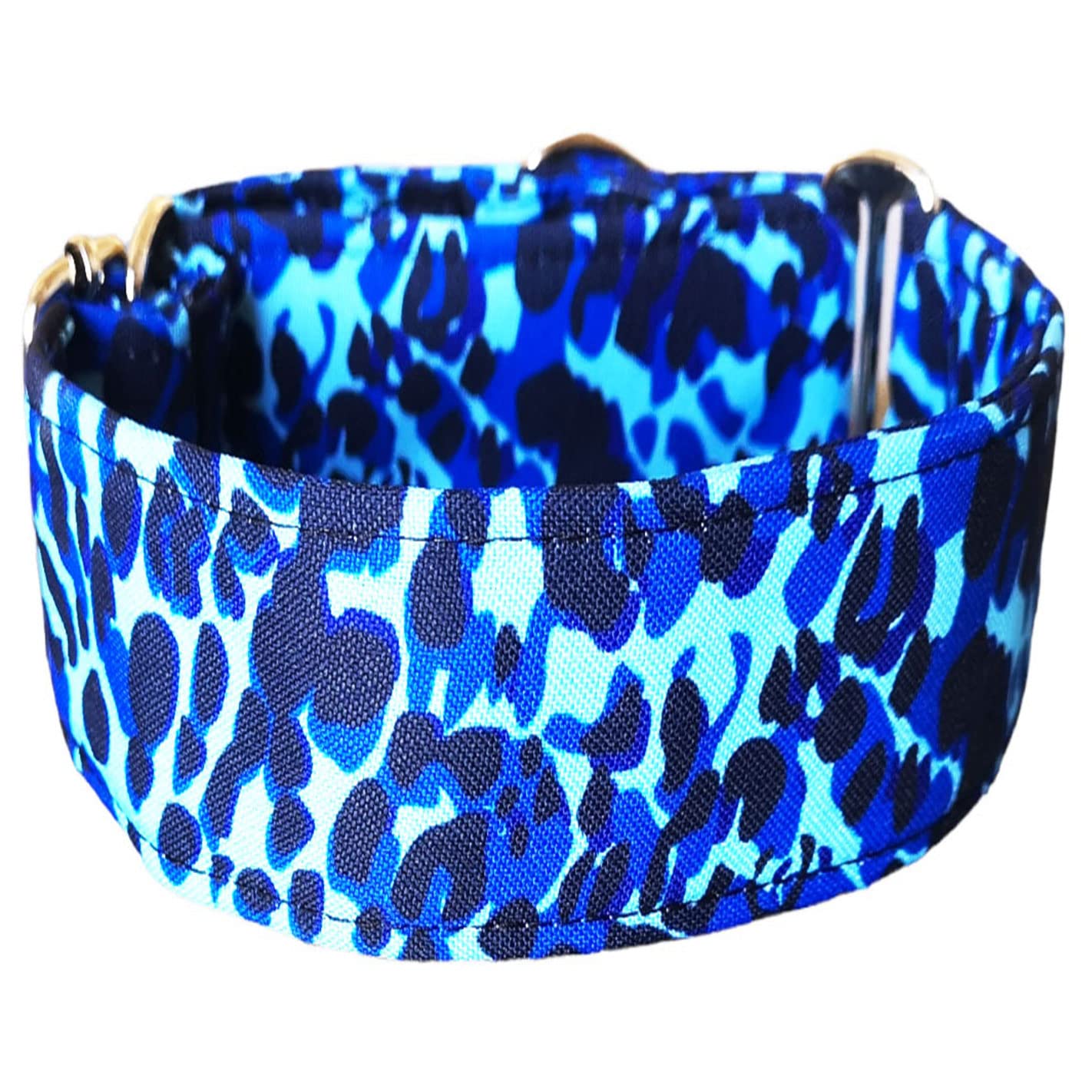 Collar Martingale/Correa/Cinturon Seguridad LEOPARD BLUE para Perro Galgo Greyhound - Hecho a Mano en España